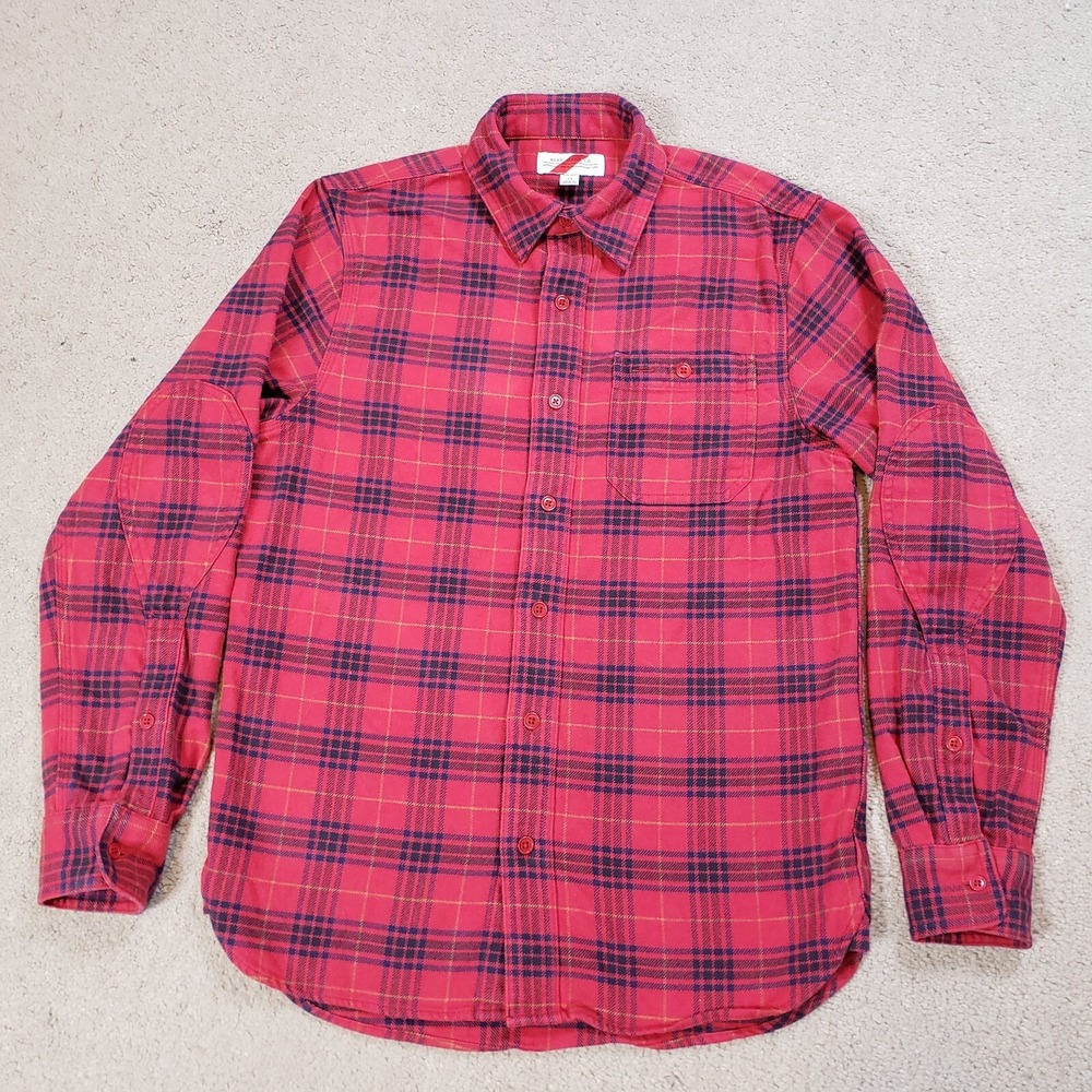 Best Made Co‎ Mens Thick Flannel Work Shirt XS Red Plaid Elbow Patches Cotton